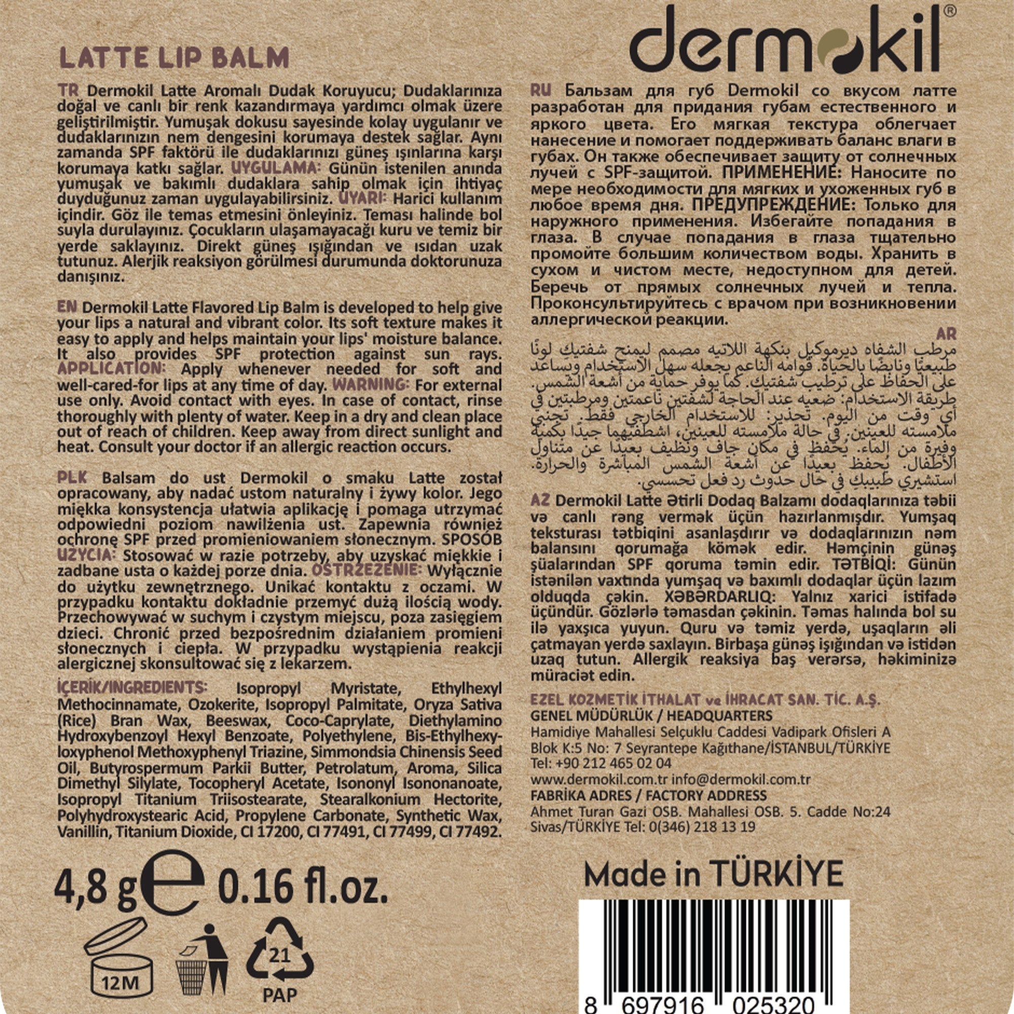 Latte aromalı dudak balmı ile dudaklara doğal renk veren, nemlendiren ve gün boyu yumuşak, pürüzsüz ve canlı bir görünüm kazandıran bakım ürünü