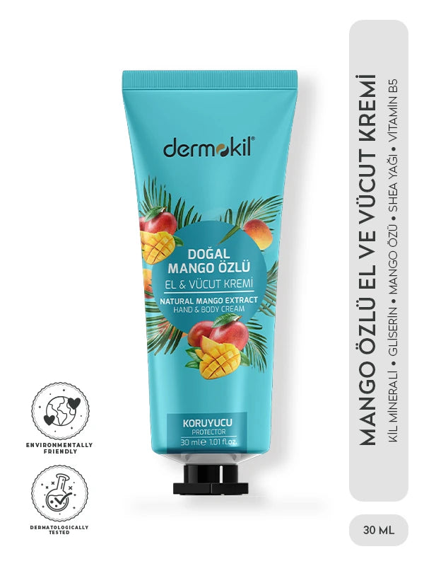 Mango özlü koruyucu etkili el ve vücut kremi ile cildi nemlendiren, besleyen ve dış etkenlere karşı koruyarak daha yumuşak, pürüzsüz ve sağlıklı bir cilt görünümü kazandıran bakım ürünü