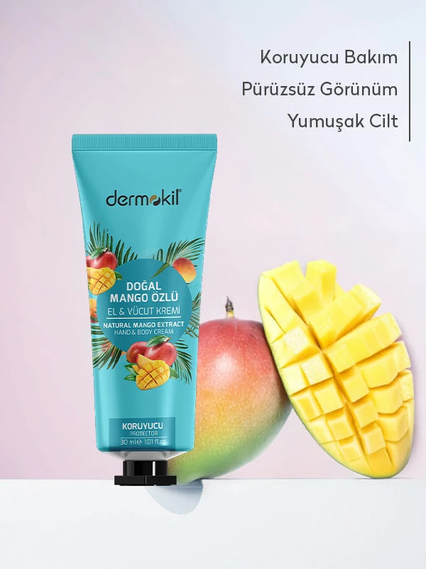 Mango özlü koruyucu etkili el ve vücut kremi ile cildi nemlendiren, besleyen ve dış etkenlere karşı koruyarak daha yumuşak, pürüzsüz ve sağlıklı bir cilt görünümü kazandıran bakım ürünü