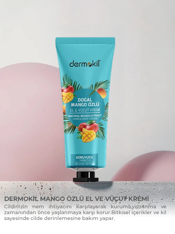 Mango özlü koruyucu etkili el ve vücut kremi ile cildi nemlendiren, besleyen ve dış etkenlere karşı koruyarak daha yumuşak, pürüzsüz ve sağlıklı bir cilt görünümü kazandıran bakım ürünü