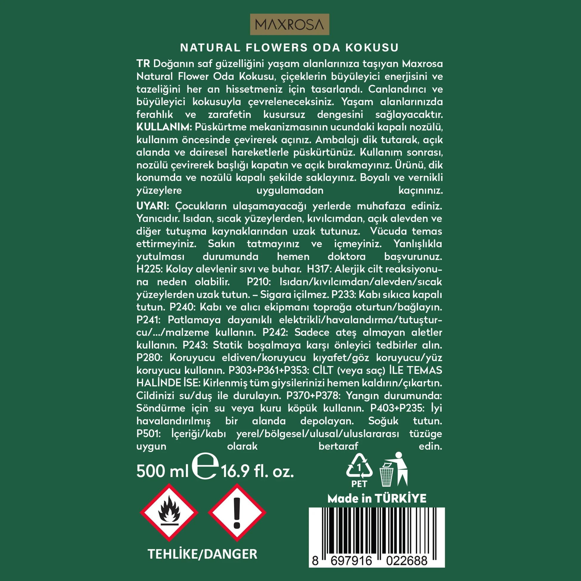 Maxrosa Natural Flower oda koku spreyi ile yaşam alanlarında anında ferahlık sağlayan, kalıcı hoş kokusu ile ortamın atmosferini yenileyen etkili oda kokusu