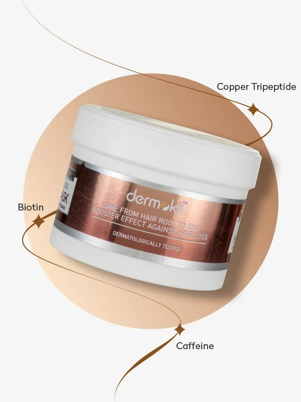 Biotin ve kafein içeren dökülme karşıtı saç maskesi ile saçları besleyen, saç köklerini destekleyen ve daha güçlü, sağlıklı saç görünümü kazandırmaya yardımcı bakım ürünü