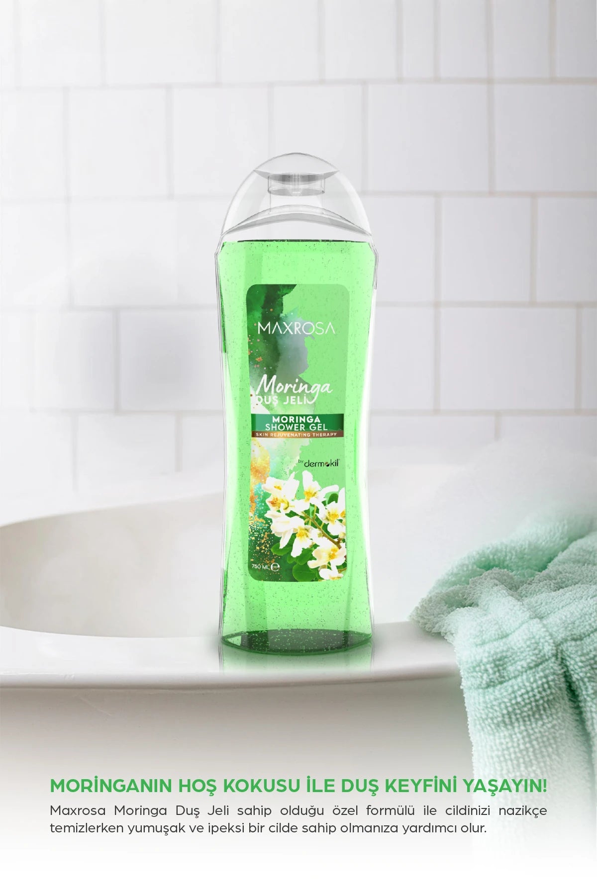 Moringa özlü duş jeli ile cildi nazikçe temizleyen, ferahlatan ve daha canlı bir cilt görünümü kazandırmaya yardımcı olan vücut temizleme ürünü