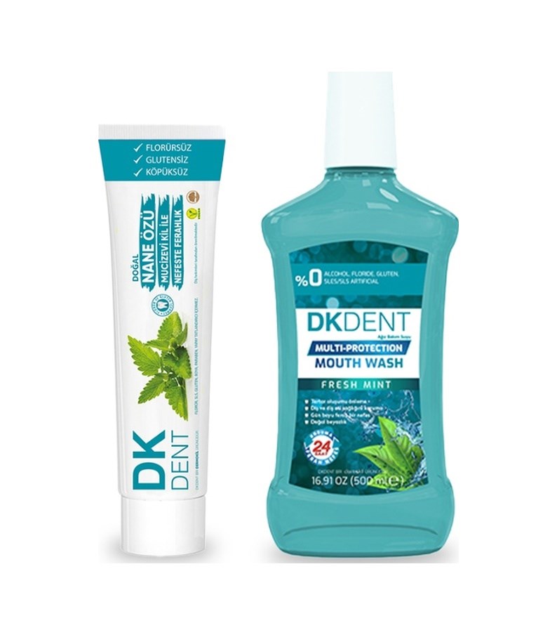 Nane Özlü Ağız Bakım Suyu 500 ml + Nane Özlü Diş Macunu 75 ml, Dermokil.