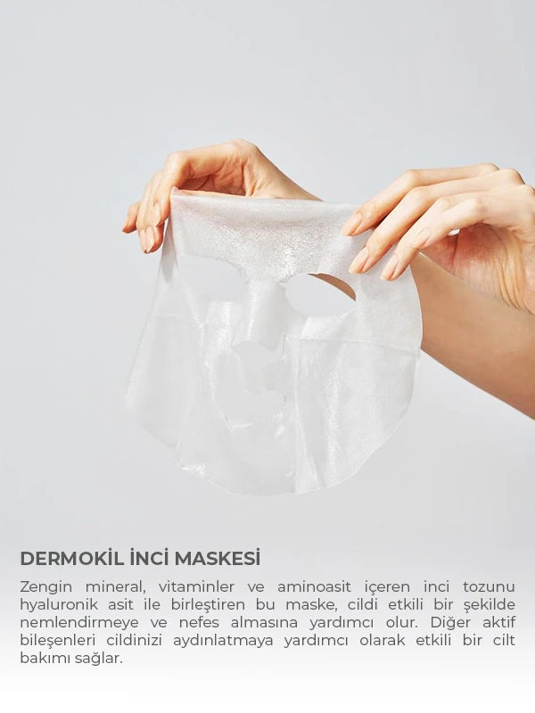 İnci özlü nemlendirici ve aydınlatıcı kağıt maske ile cildi besleyen, parlaklık kazandıran ve daha canlı bir cilt görünümü sağlamaya yardımcı bakım ürünü