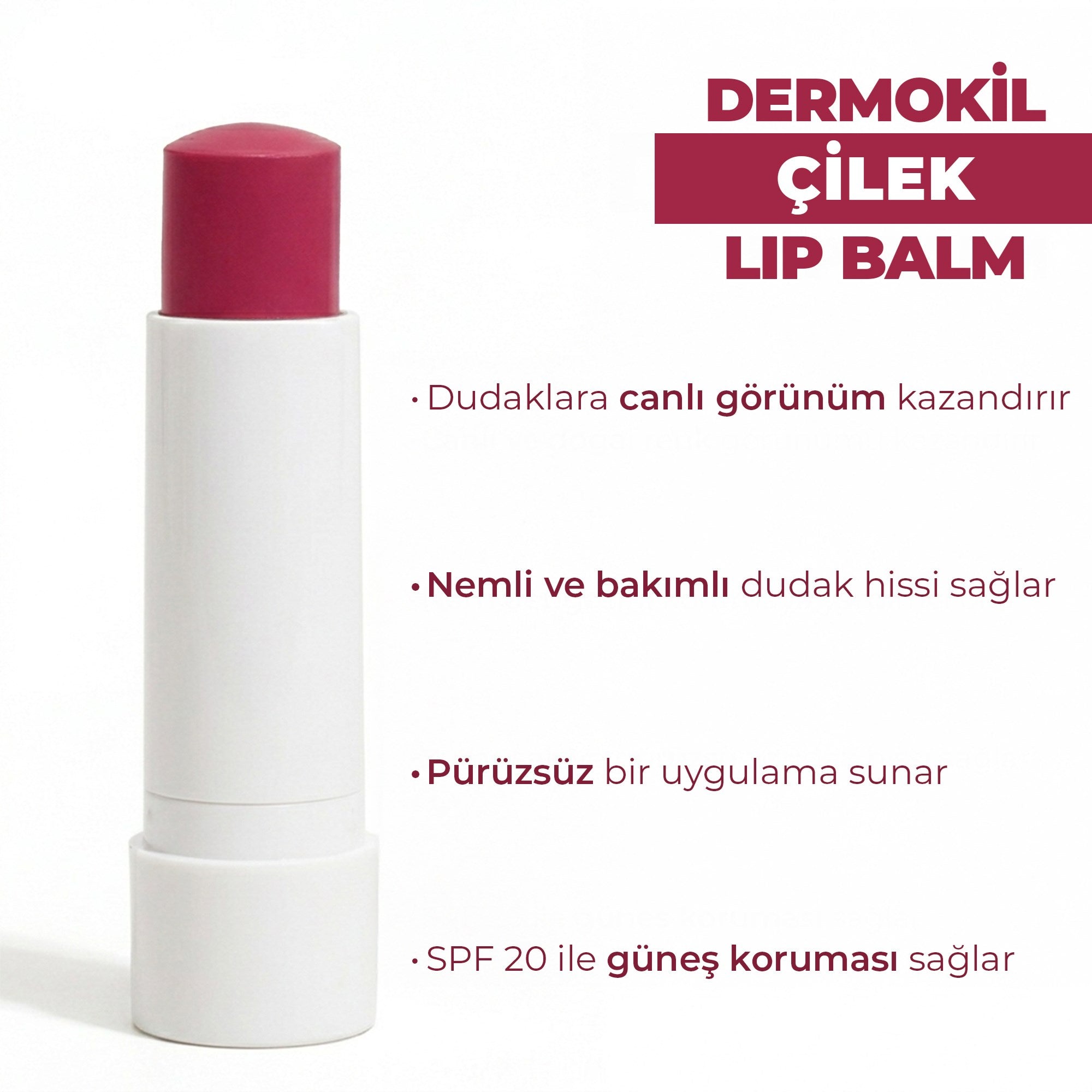 Nemlendirici Çilek SPF 20 Lip Balm 4,8 g - Dermokil