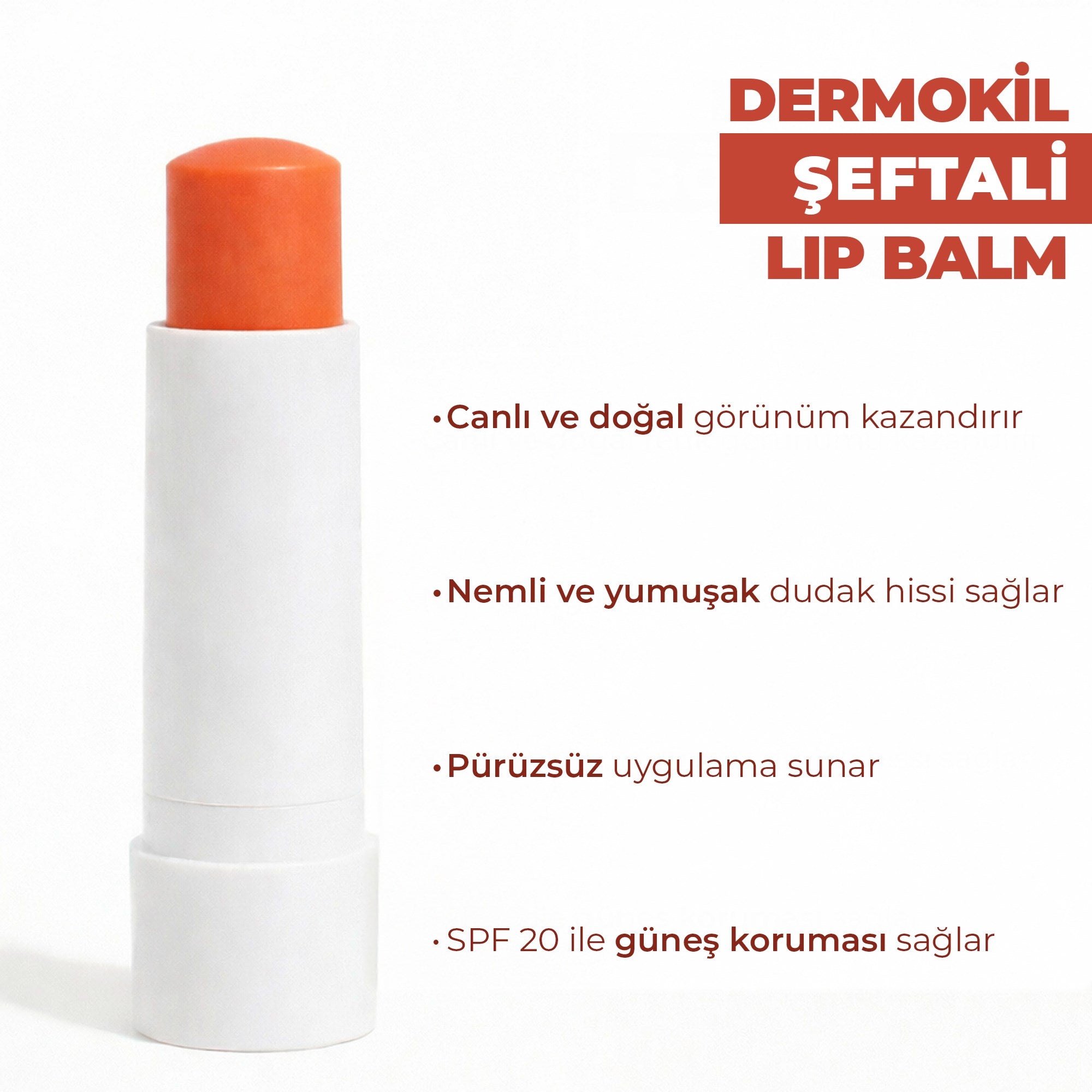 Nemlendirici Şeftali SPF 20 Lip Balm 4,8 g - Dermokil