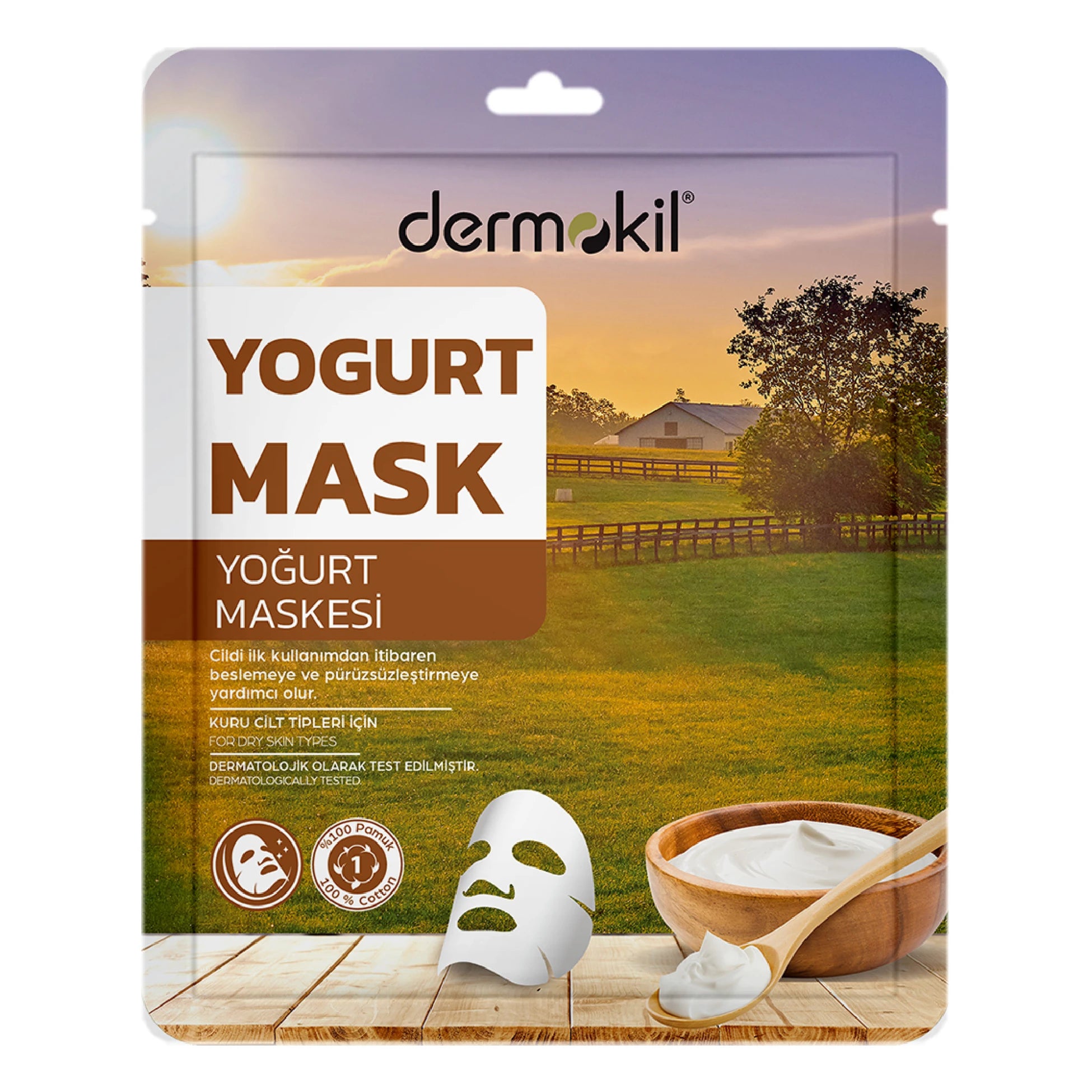 Yoğurt içerikli nemlendirici kağıt maske ile cildi yoğun şekilde nemlendiren, daha yumuşak ve canlı bir cilt görünümü kazandırmaya yardımcı bakım ürünü