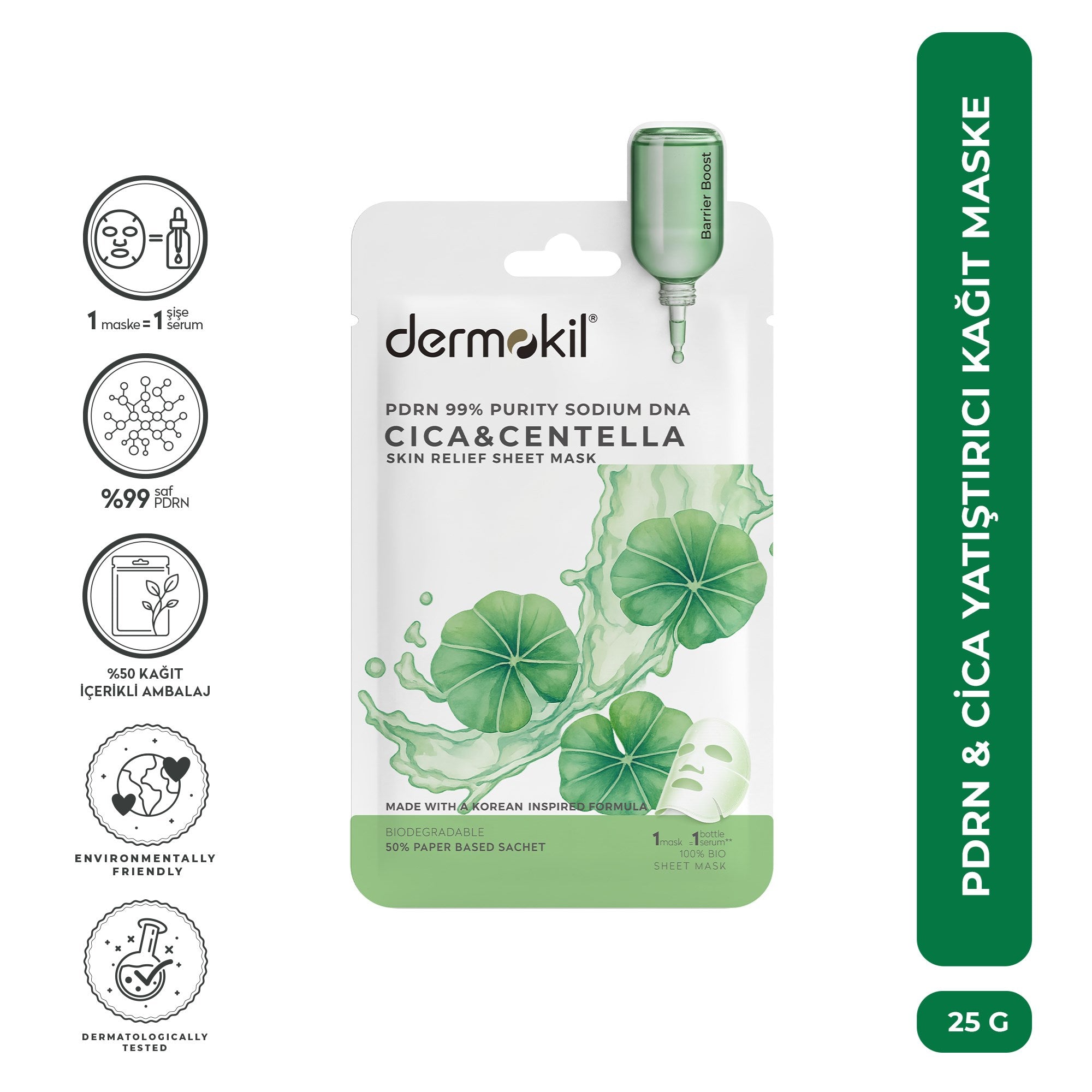 PDRN %99 Sodium DNA & CICA Centella Onarıcı Kağıt Yüz Maskesi 25g - Dermokil