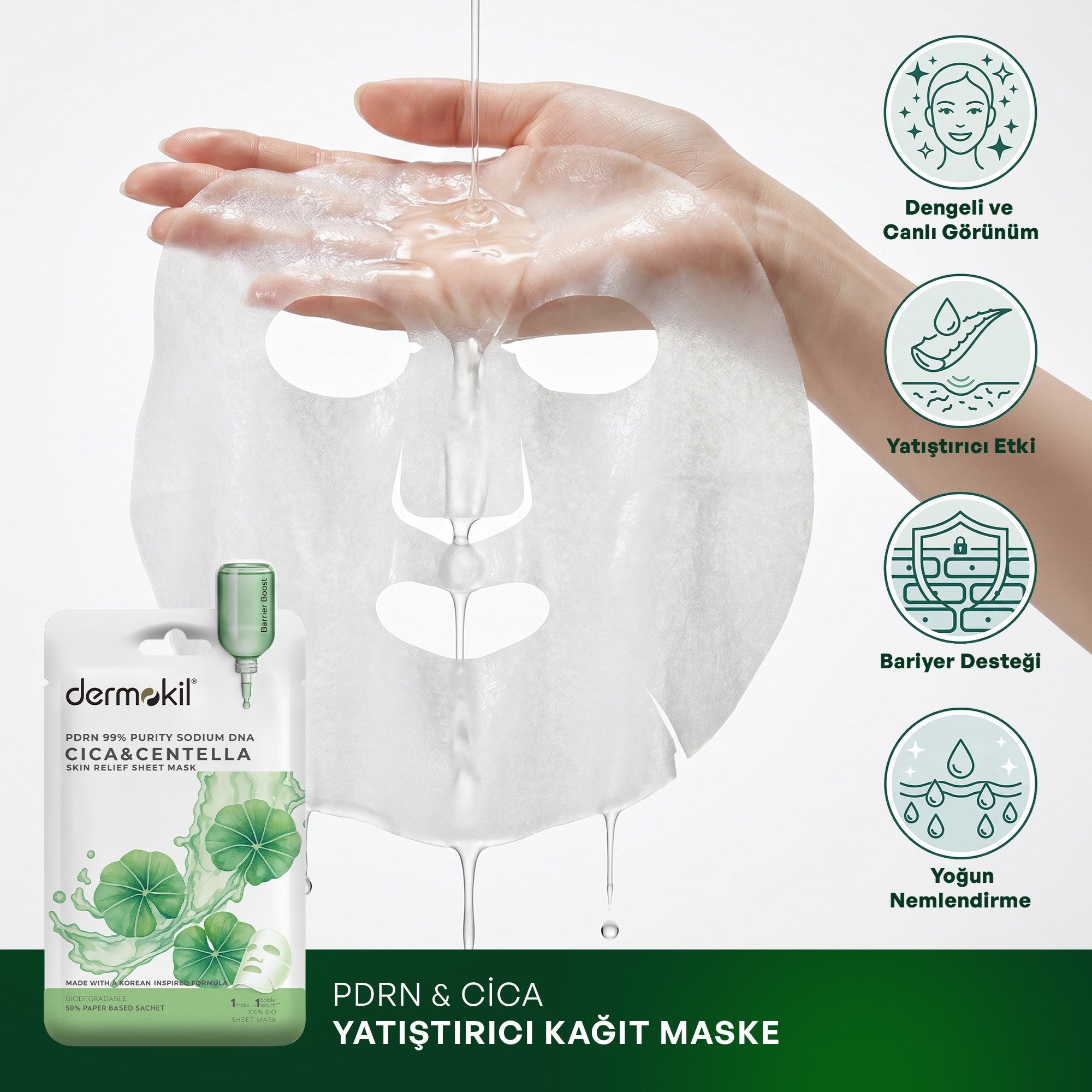 PDRN %99 Sodium DNA & CICA Centella Onarıcı Kağıt Yüz Maskesi 25g - Dermokil