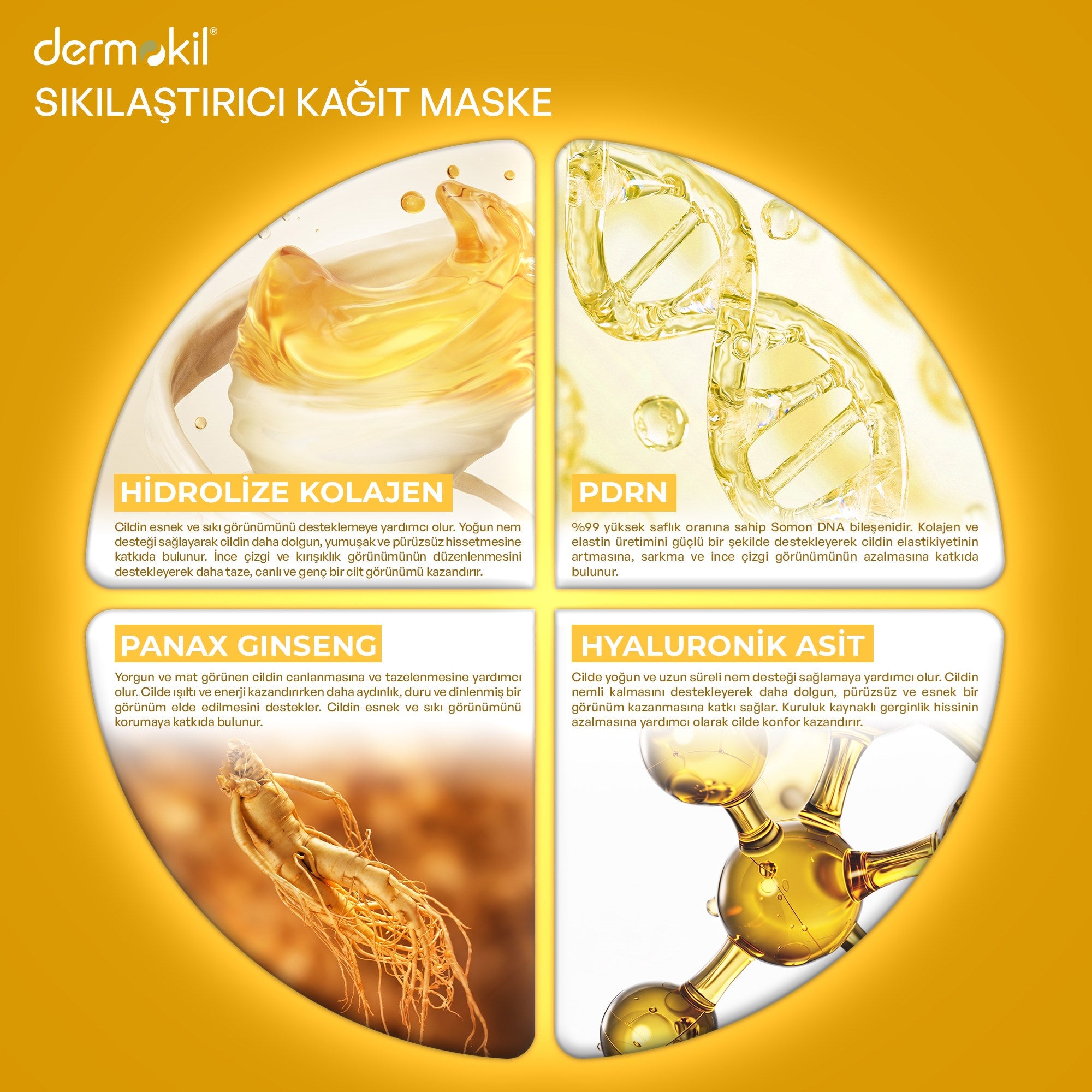 PDRN %99 Sodium DNA & Kolajen ve Ginseng Sıkılaştırıcı Kağıt Yüz Maskesi 25 g - Dermokil
