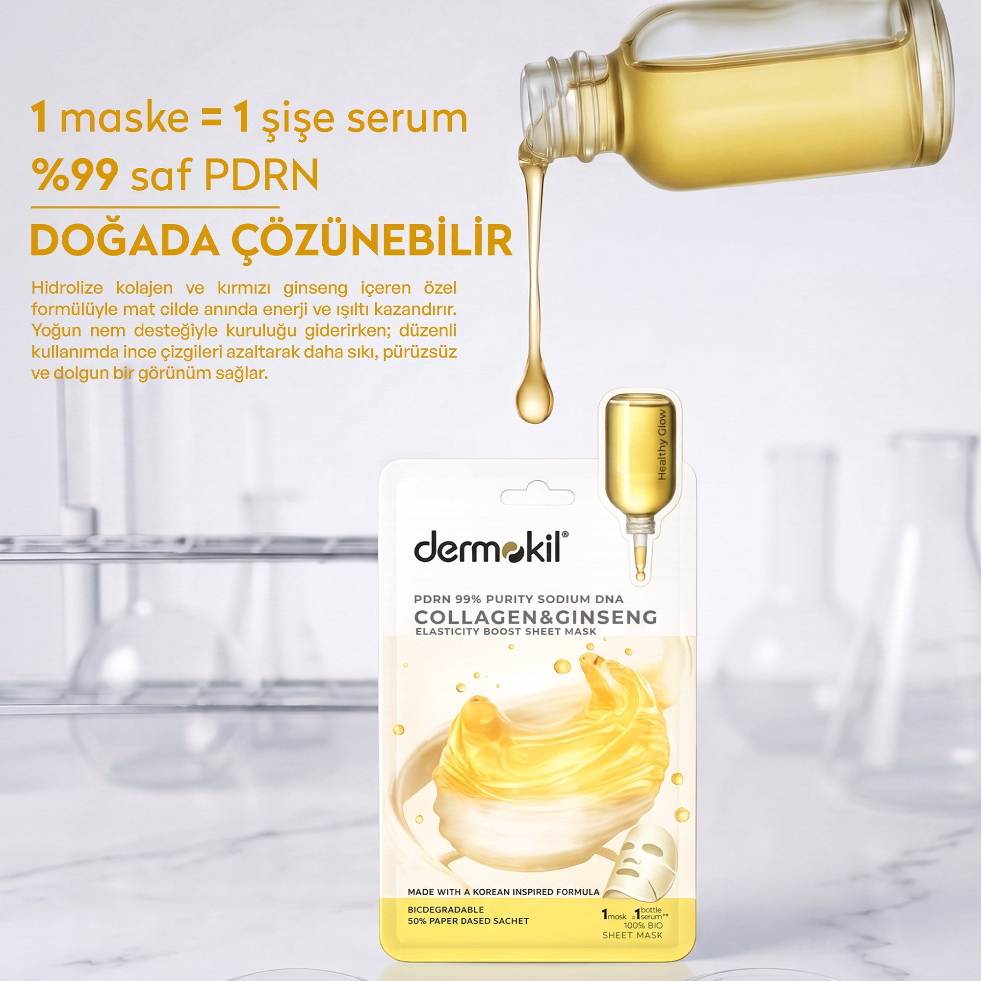 PDRN %99 Sodium DNA & Kolajen ve Ginseng Sıkılaştırıcı Kağıt Yüz Maskesi 25 g - Dermokil