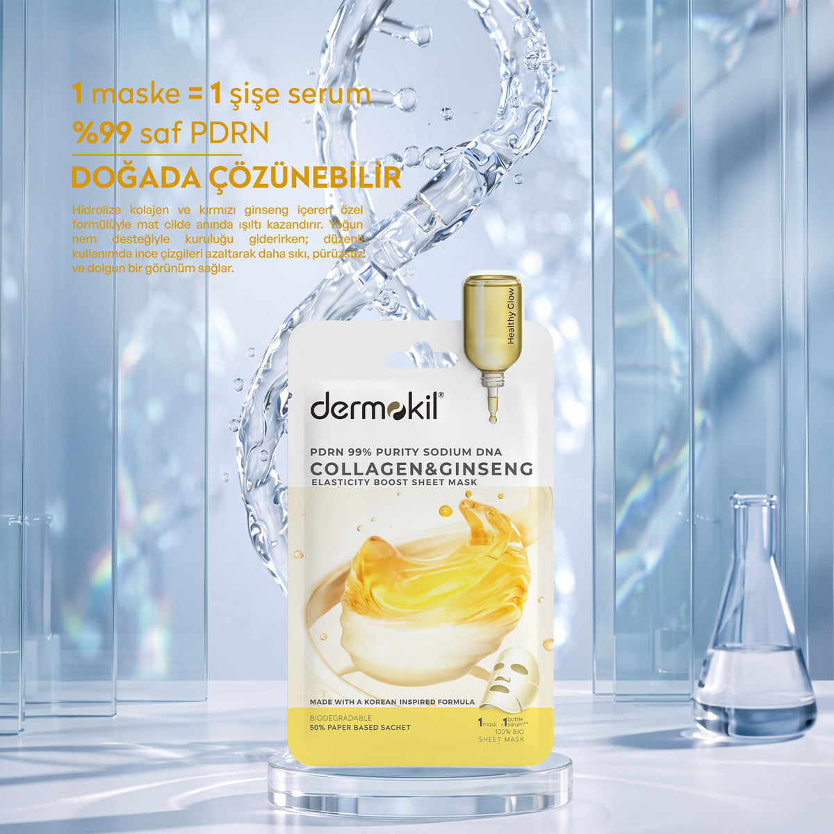 PDRN %99 Sodium DNA & Kolajen ve Ginseng Sıkılaştırıcı Kağıt Yüz Maskesi 25 g - Dermokil