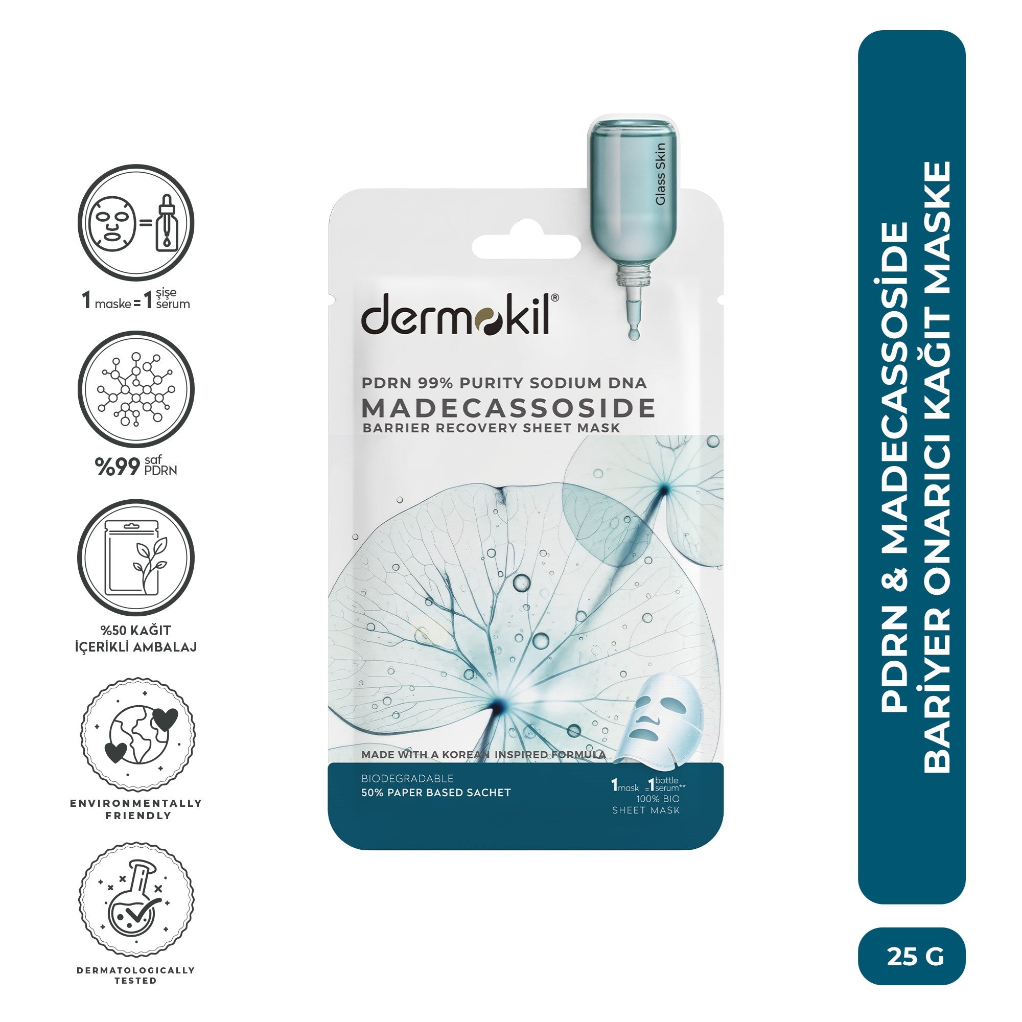 PDRN %99 Sodium DNA & Madecassoside Bariyer Onarıcı Kağıt Yüz Maskesi 25 g - Dermokil