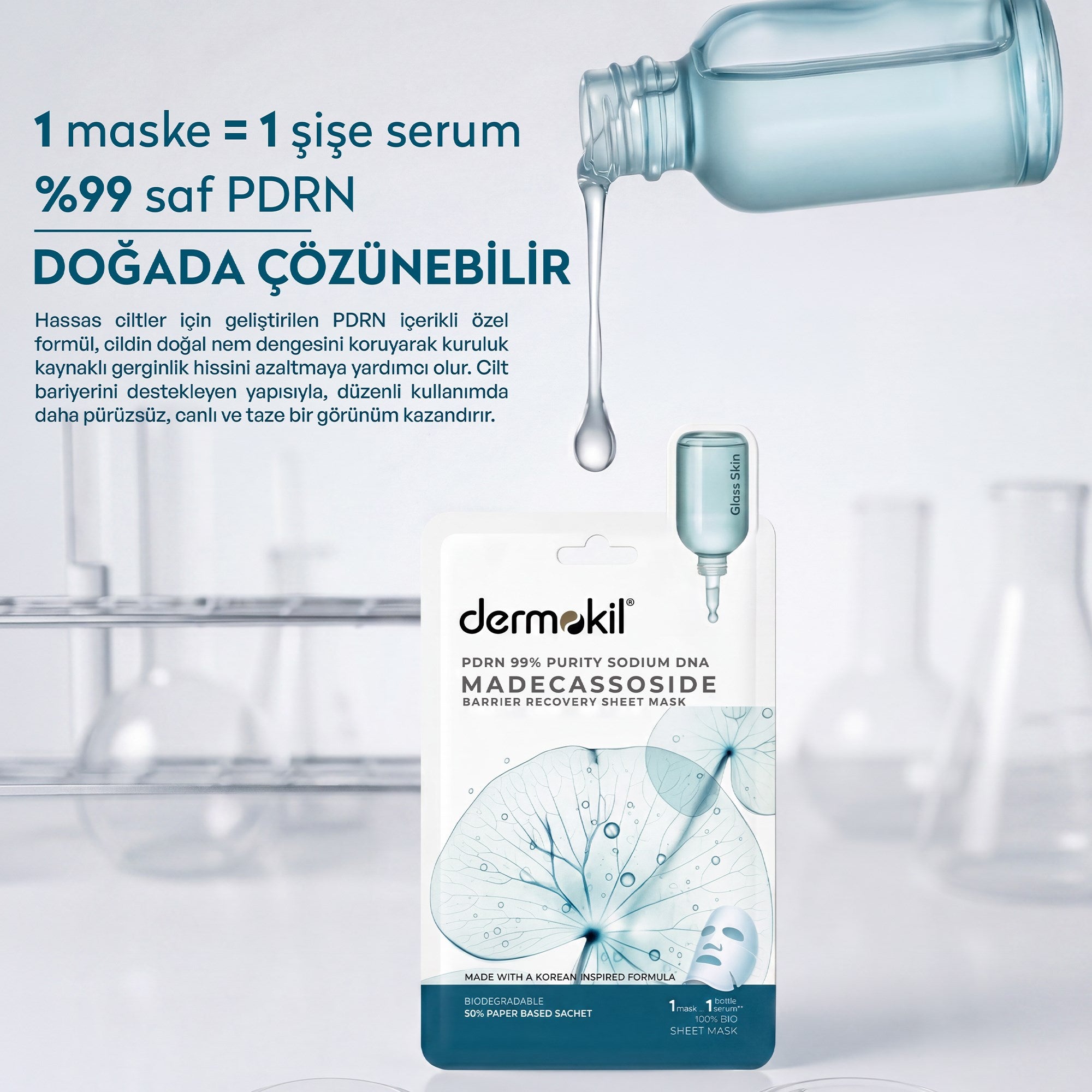 PDRN %99 Sodium DNA & Madecassoside Bariyer Onarıcı Kağıt Yüz Maskesi 25 g - Dermokil