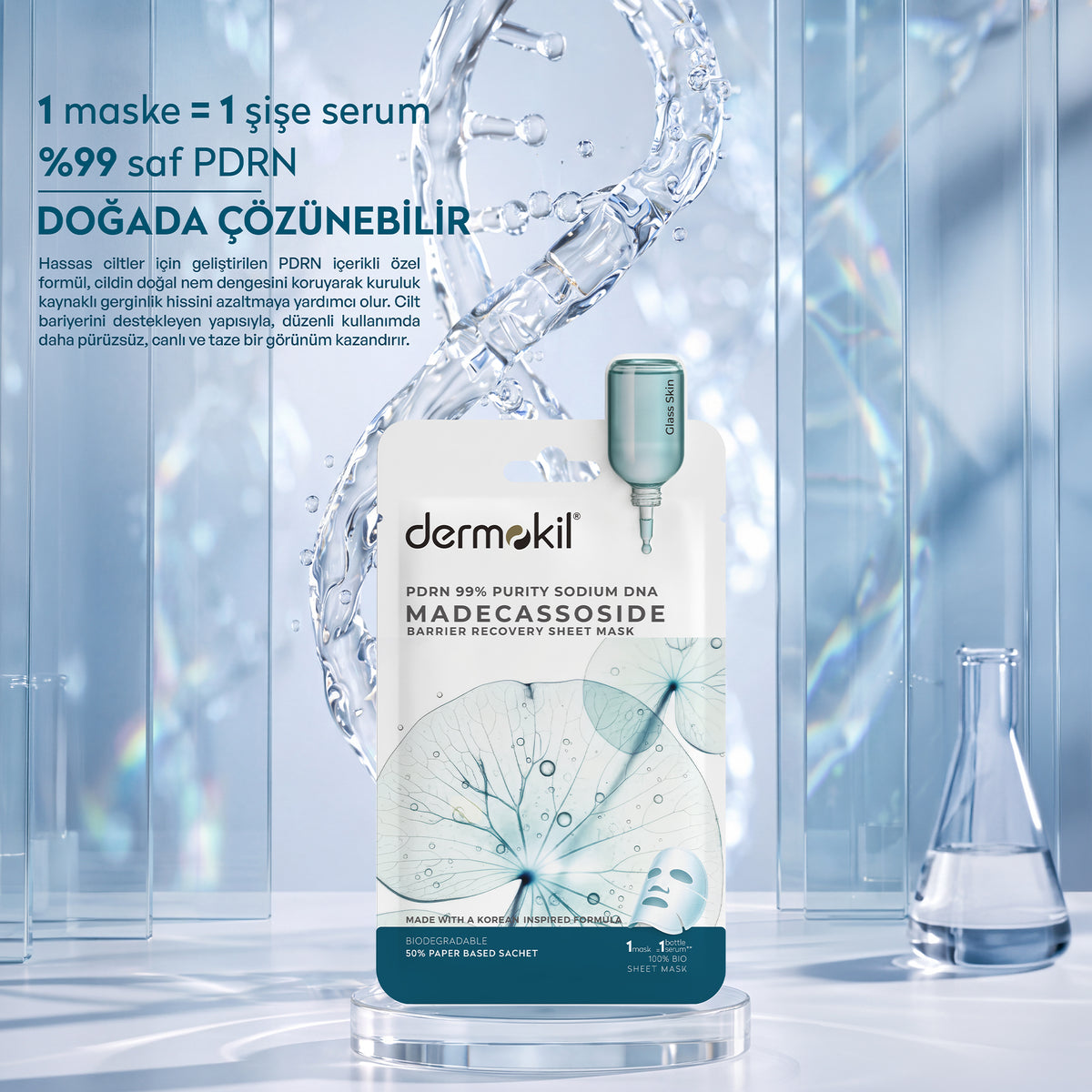 PDRN %99 Sodium DNA & Madecassoside Bariyer Onarıcı Kağıt Yüz Maskesi 25 g - Dermokil
