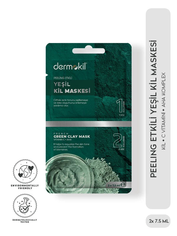 Peeling etkili yeşil kil maske ile cildi arındıran, ölü deriyi temizleyen ve daha pürüzsüz, canlı bir cilt görünümü sağlamaya yardımcı bakım ürünü