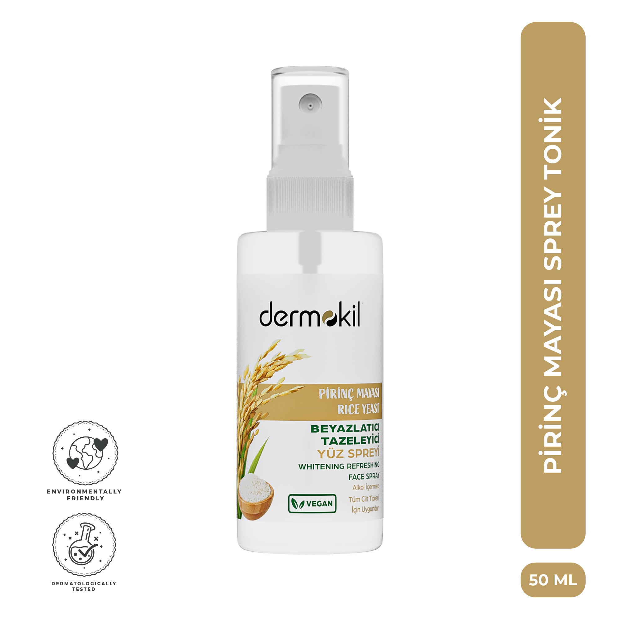 Pirinç mayası içeren yüz spreyi ile cildi canlandıran, aydınlatan ve gün boyu ferahlatıcı etki sağlayan bakım ürünü