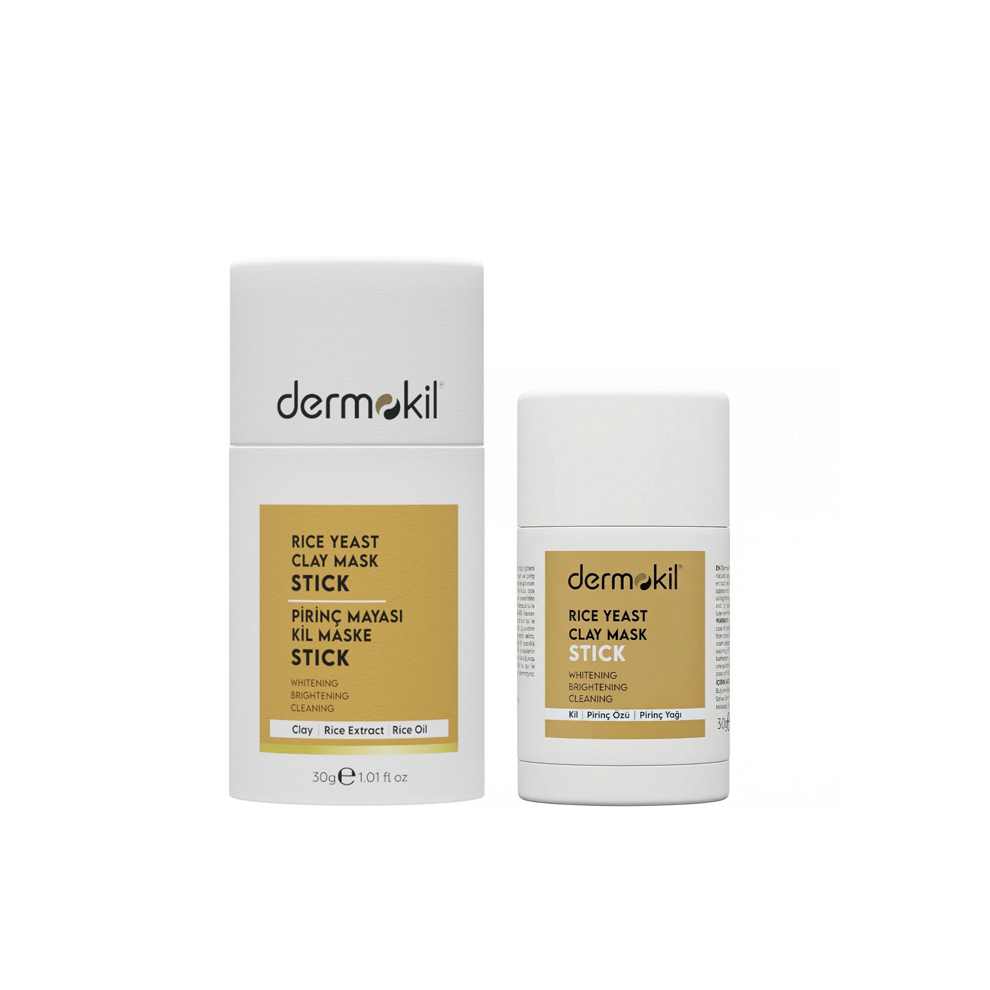 Pirinç mayası içerikli aydınlatıcı stick kil maske ile cildi arındıran, cilt tonunu eşitleyen ve daha parlak, pürüzsüz ve canlı bir cilt görünümü kazandırmaya yardımcı pratik bakım ürünü