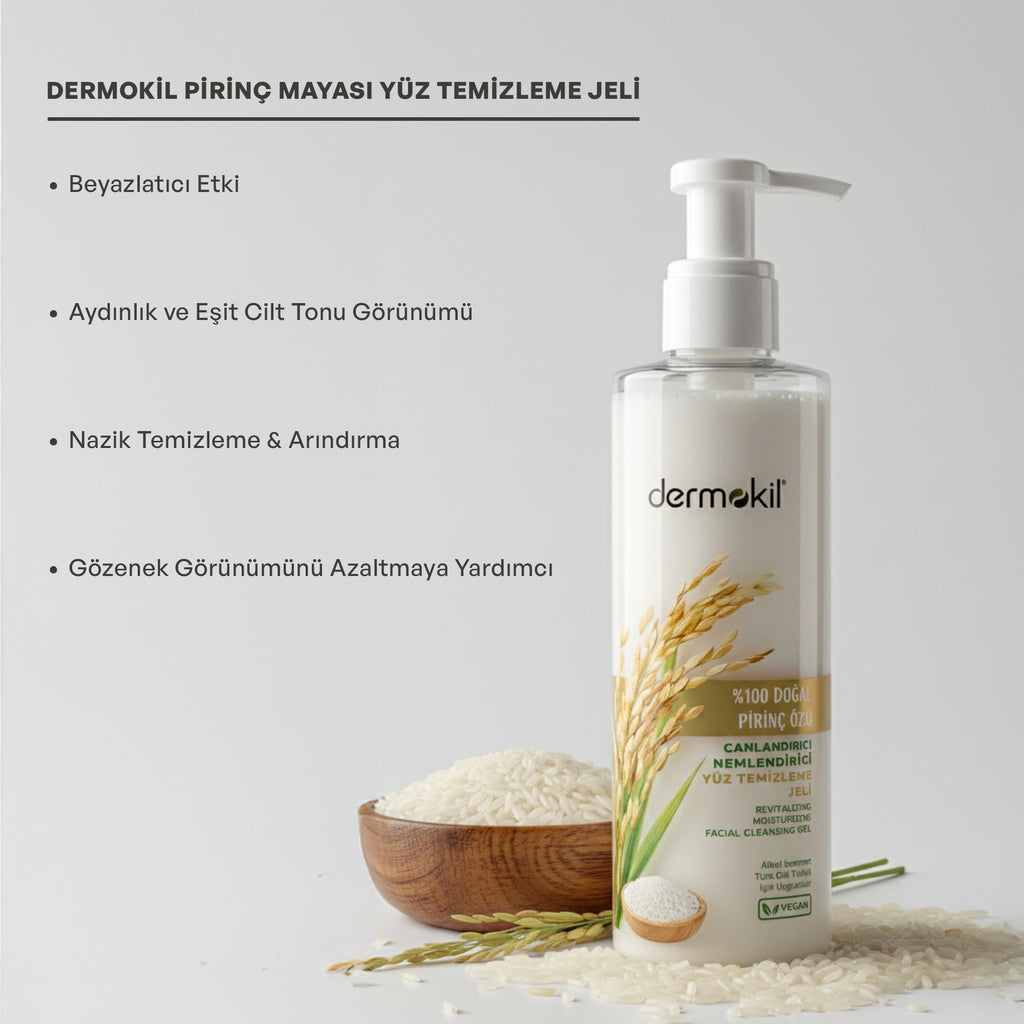 Beyazlatıcı Aydınlatıcı Pirinç Mayası Yüz Temizleme Jeli 200 ml - Dermokil
