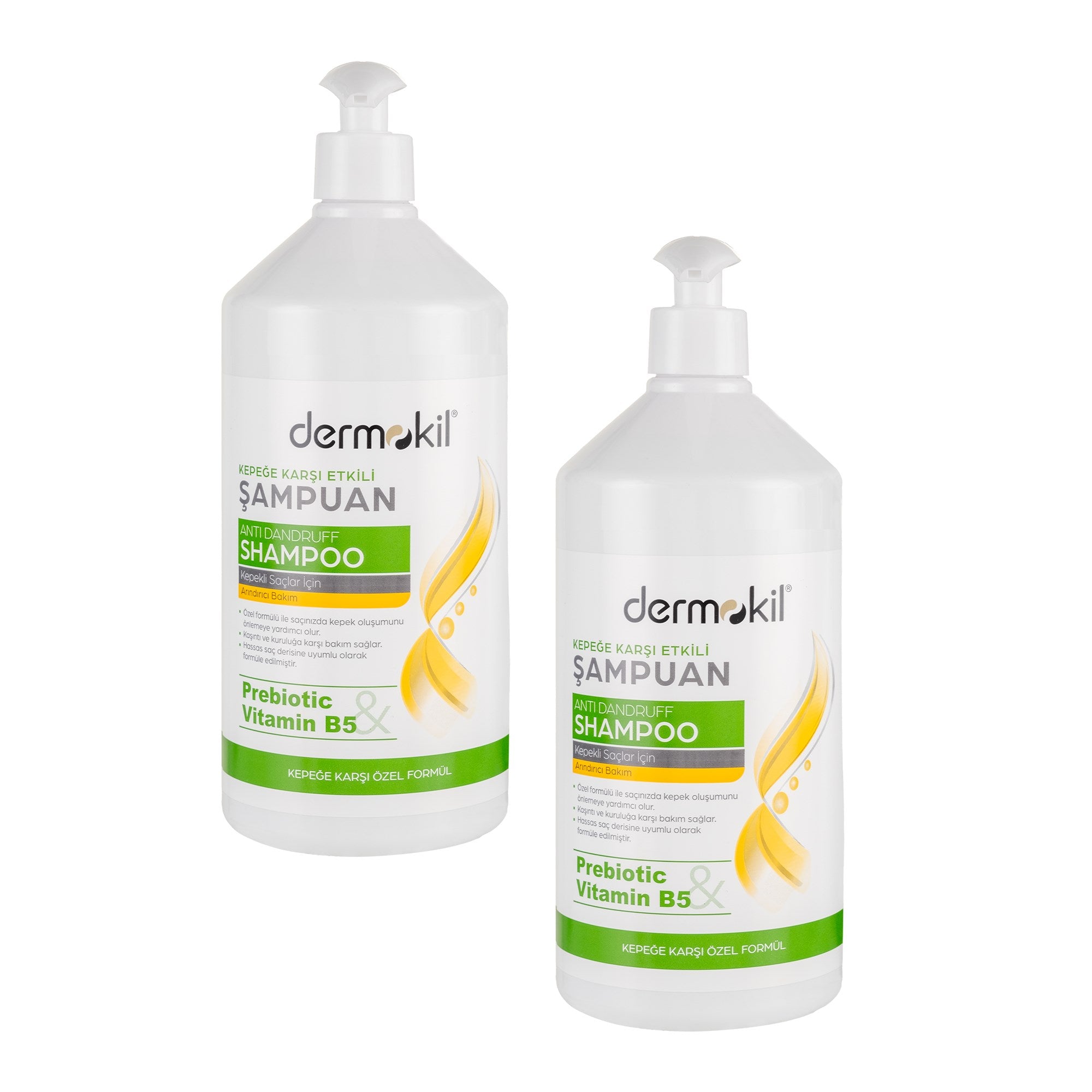 Kepeğe Karşı Prebiyotik Vitamin B5 Şampuan 1 lt 2'li Set, Dermokil.