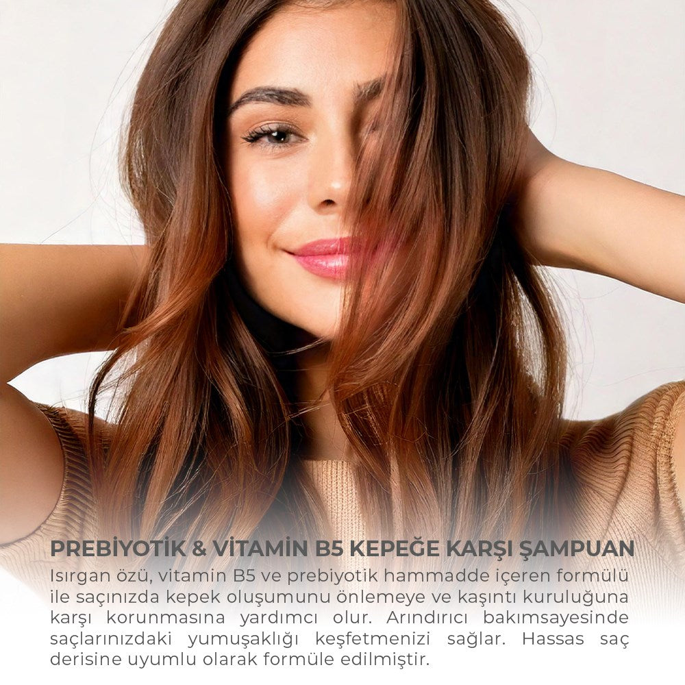 Prebiyotik ve Vitamin B5 içeren kepeğe karşı şampuan 2’li set ile saç derisini arındıran, kepek oluşumunu azaltmaya yardımcı olan ve daha sağlıklı, dengeli saç görünümü kazandıran bakım ürünü