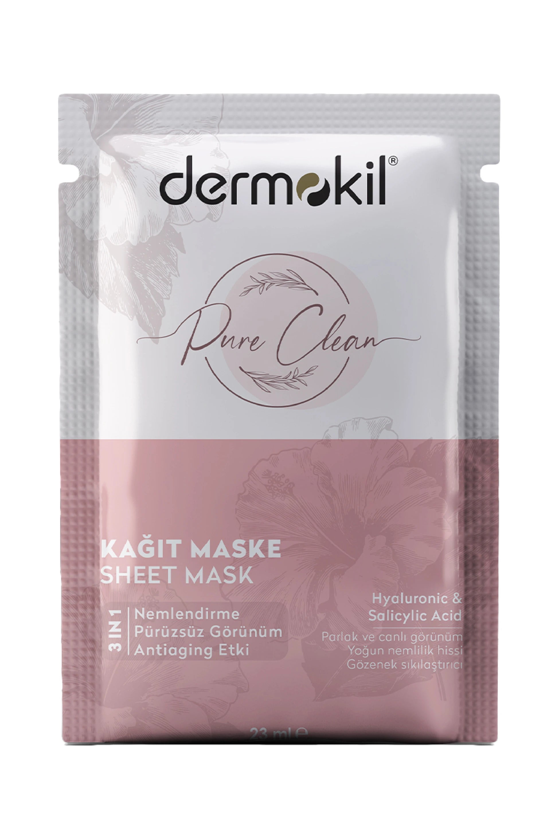 Pure Clean 3 in 1 kağıt yüz maskesi ile cildi arındıran, canlandıran ve daha temiz, ferah bir cilt görünümü kazandırmaya yardımcı olan bakım ürünü