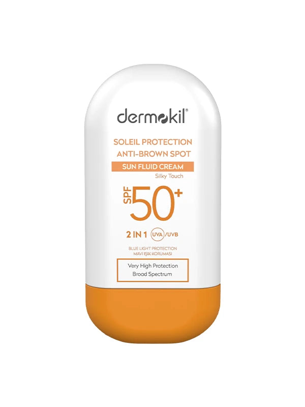 Leke karşıtı SPF 50 fluid güneş kremi ile cildi güneşin zararlı etkilerine karşı koruyan, cilt tonunu eşitlemeye yardımcı olan ve hafif yapısıyla kolay emilen güneş koruyucu