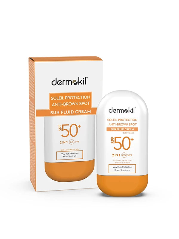 Leke karşıtı SPF 50 fluid güneş kremi ile cildi güneşin zararlı etkilerine karşı koruyan, cilt tonunu eşitlemeye yardımcı olan ve hafif yapısıyla kolay emilen güneş koruyucu