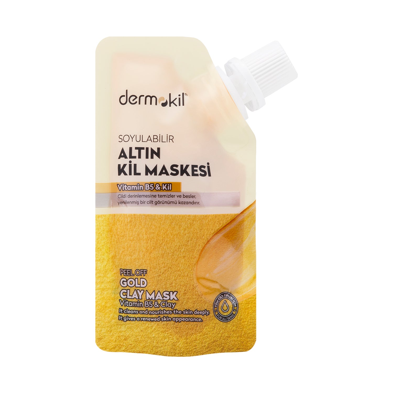 Soyulabilir altın kil maske ile cildi arındıran, ölü deriyi nazikçe uzaklaştıran ve daha parlak, pürüzsüz bir cilt görünümü kazandırmaya yardımcı olan bakım ürünü