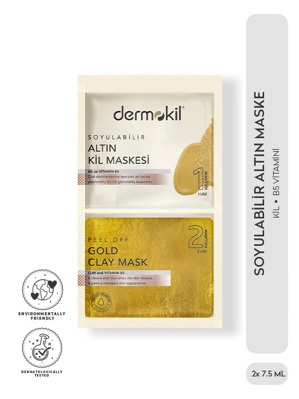 Soyulabilir altın maske 2’li set ile cildi arındıran, ölü deriyi temizleyen ve daha parlak, pürüzsüz bir cilt görünümü kazandırmaya yardımcı olan bakım ürünü
