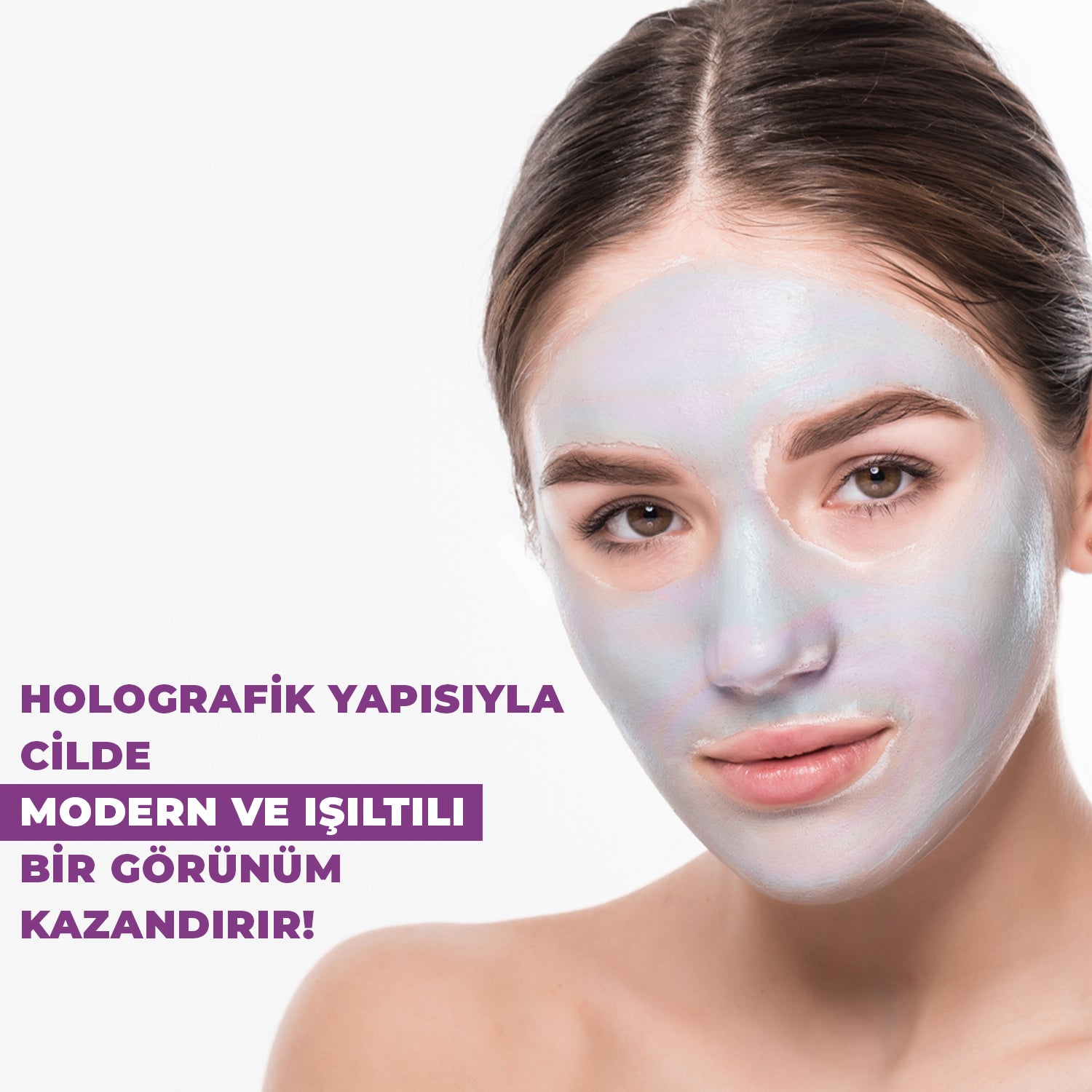 Soyulabilir hologram kil maske ile cildi arındıran, gözenekleri temizleyen ve cilde daha pürüzsüz, parlak ve canlı bir görünüm kazandırmaya yardımcı bakım ürünü