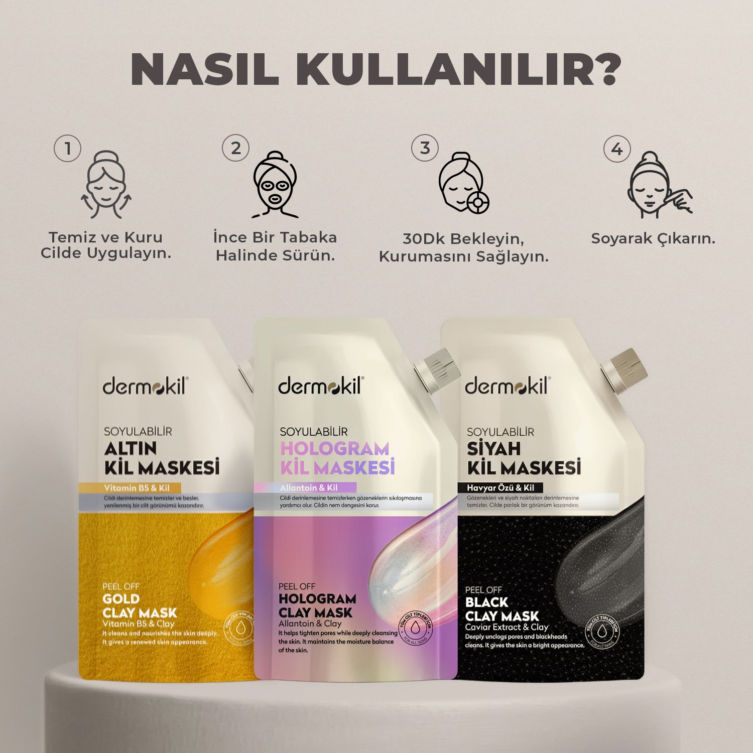Soyulabilir hologram kil maske ile cildi arındıran, gözenekleri temizleyen ve cilde daha pürüzsüz, parlak ve canlı bir görünüm kazandırmaya yardımcı bakım ürünü