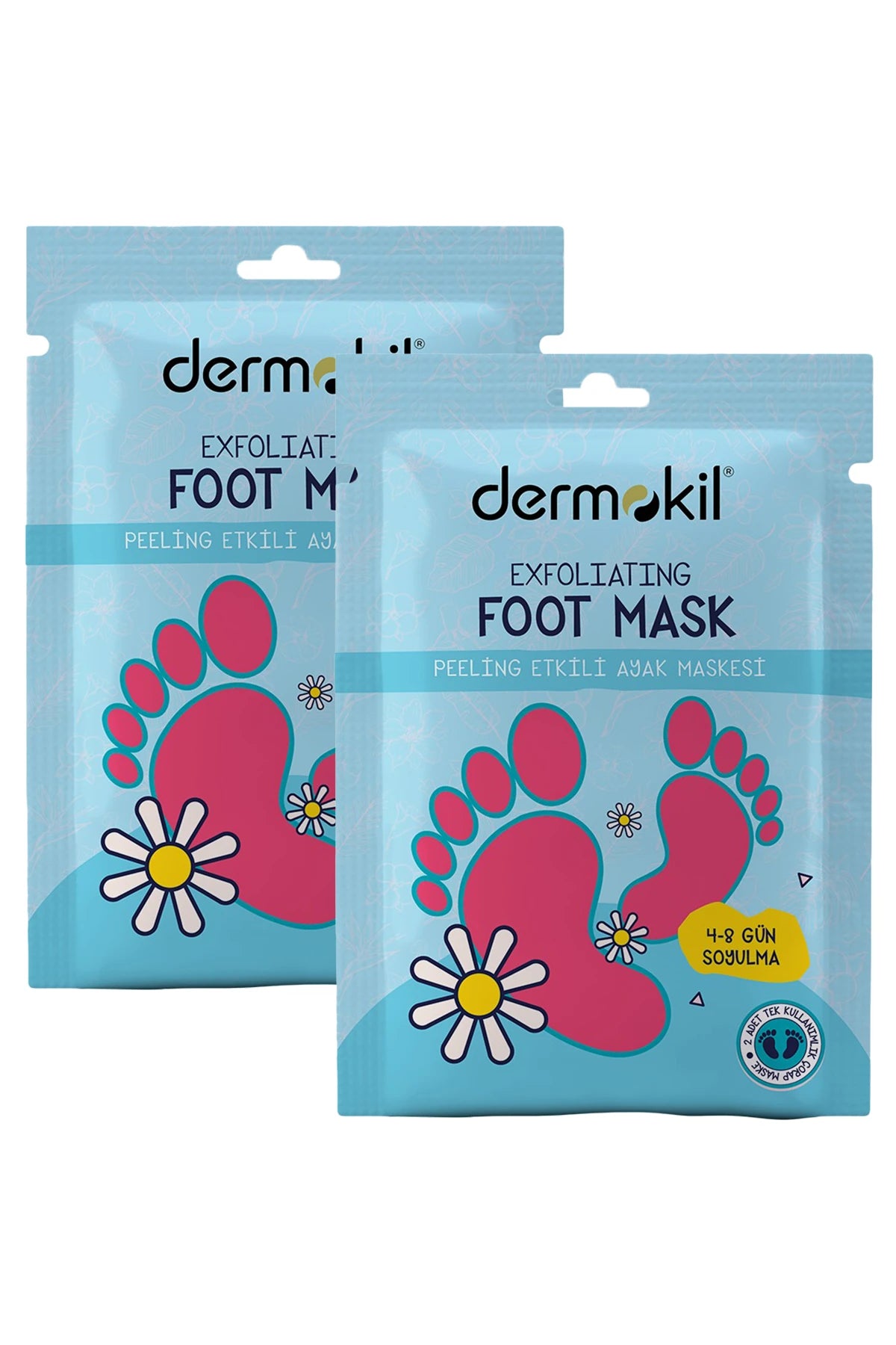 Soyulabilir peeling etkili ayak maskesi 2’li set ile ölü deriyi arındıran, sertleşmiş deriyi yenileyen ve daha yumuşak, pürüzsüz ayaklar kazandırmaya yardımcı olan bakım ürünü