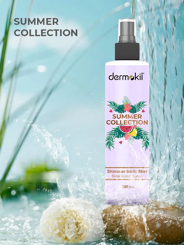 Summer Collection shimmer simli vücut spreyi ile cilde ışıltılı görünüm kazandıran, ferahlatan ve hoş kokusuyla gün boyu tazelik sağlayan bakım ürünü