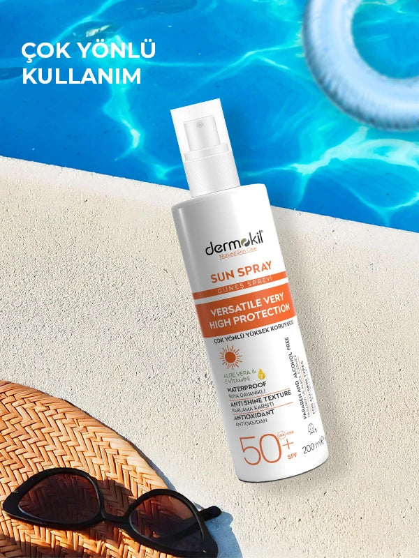 Çok yönlü SPF 50 güneş spreyi ile cildi güneşin zararlı UV ışınlarına karşı koruyan, hafif yapısı ve pratik uygulamasıyla tüm vücut için etkili koruma sağlayan güneş koruyucu