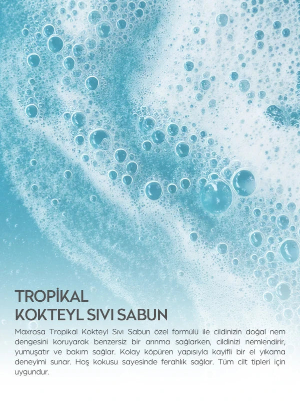 Tropikal esintili sıvı sabun ile ellerinizi temizlerken hoş ve kalıcı bir koku deneyimi yaşayın
